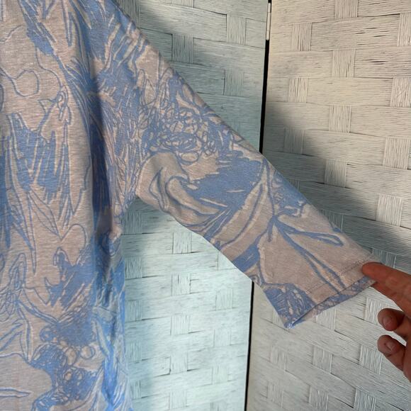 Poetry womens linen henley top Dolman sleeve floral print blue & cream coastal - Picture 3 of 9
